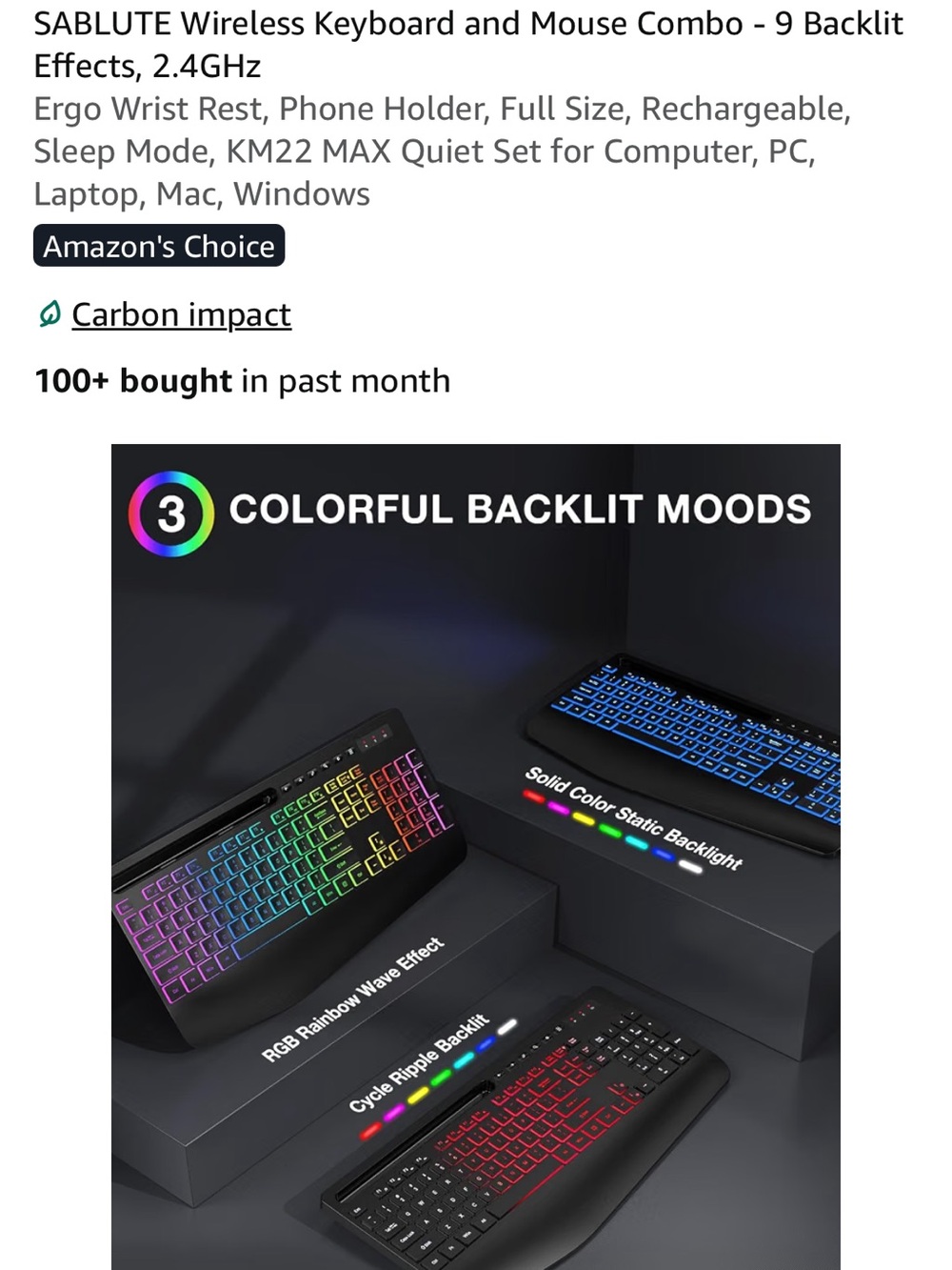 Wireless RGB Backlit Keyboard and Mouse Combo - Black
